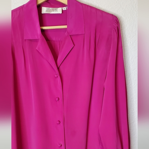 💚5/$25 Josephine Fuchsia Pink Long Sleeve Sheen Blouse Size 6 Vintage 80s - Picture 2 of 6